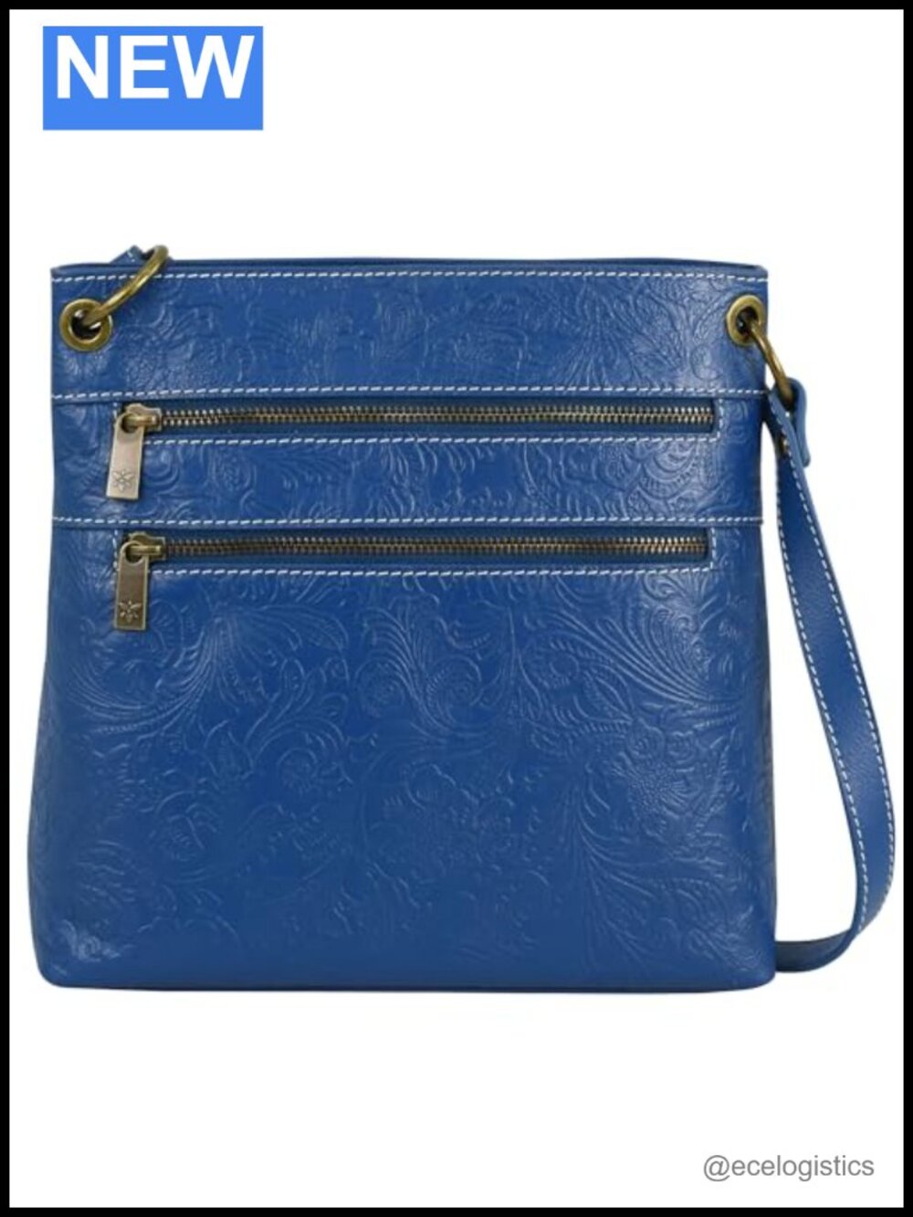 Genuine Leather Floral Embossed Medium Crossbody Purse with Pockets, Adjustable